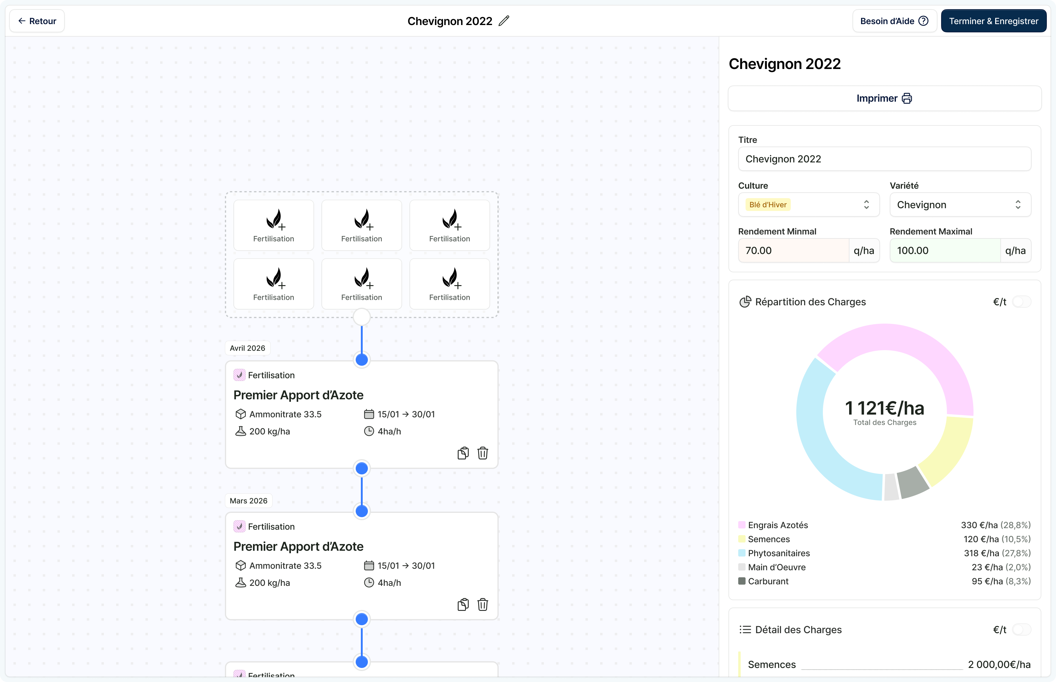 Interface TerraGrow — Itinéraire technique et répartition des charges